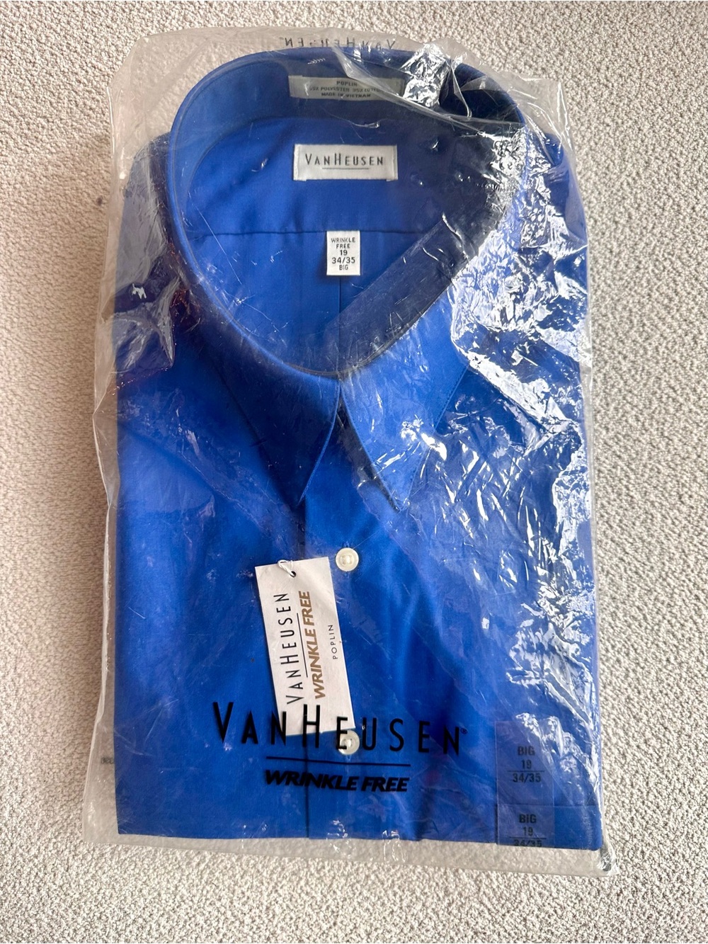 NWT Van Heusen Big 19 34/35 Pacific Blue Wrinkle Free Dress Shirt